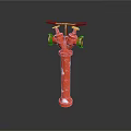 Red Rusty Fire Hydrant With Black Handles And Two Outlets On Dark Background