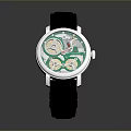 Sleek Black Leather Strap Watch With Silver Case Transparent Dial And Green Mechanical Movement