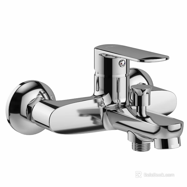 Chrome Wall Mounted Modern Bathroom Faucet with Single Handle and Sleek Design 3d model 