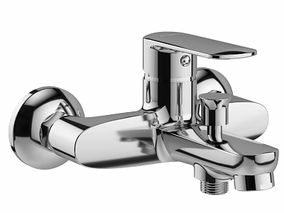 Chrome Wall Mounted Modern Bathroom Faucet with Single Handle and Sleek Design 3d model