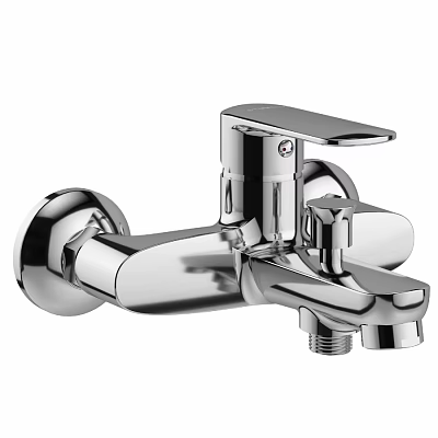 Chrome Wall Mounted Modern Bathroom Faucet with Single Handle and Sleek Design 3d model