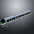 Modern Streamlined Silver Train With Multiple Carriages Black Windows And Green Front Accent 3d model