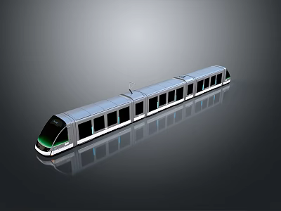 Modern Streamlined Silver Train With Multiple Carriages Black Windows And Green Front Accent 3d model