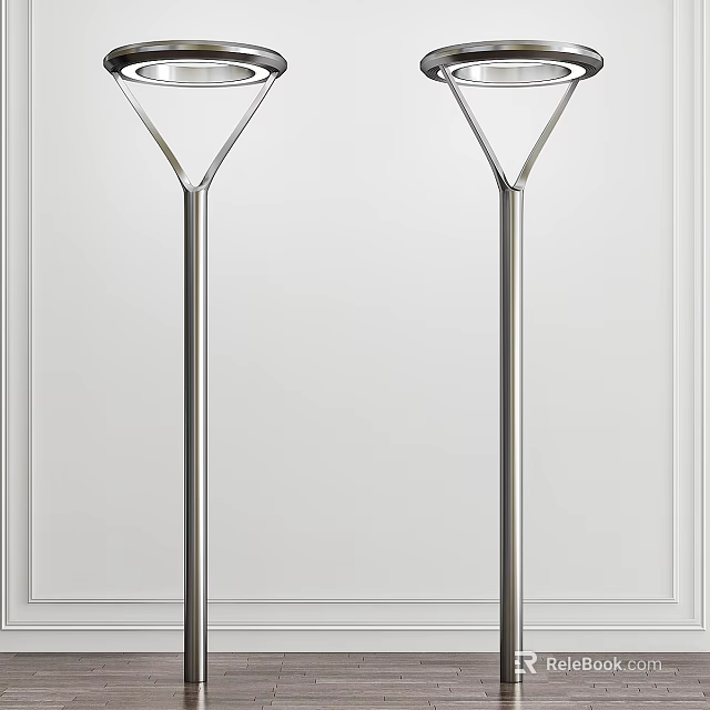 Modern Sleek Silver Metal Standing Outdoor Lights For Garden Pathway 3d model 