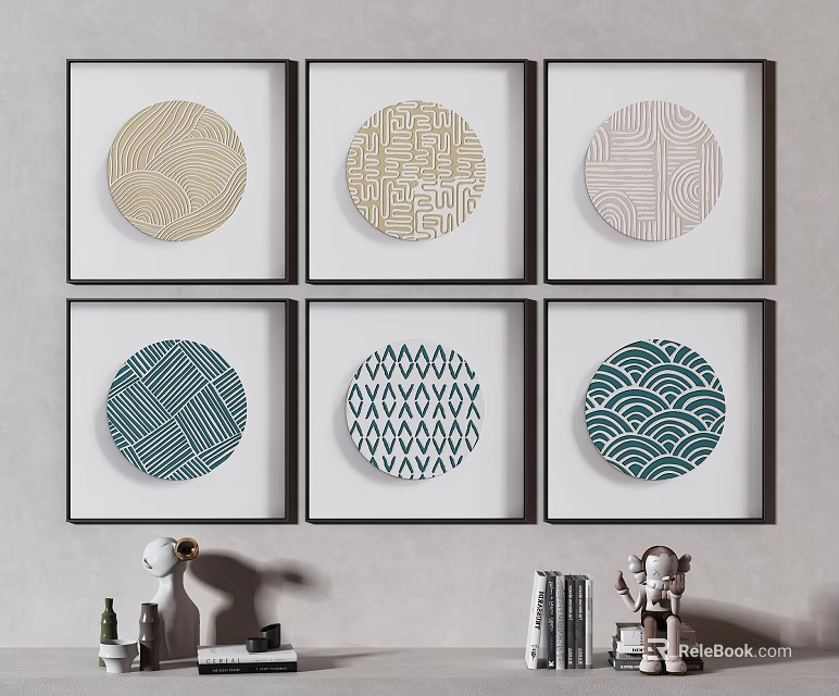 Framed Circular Decorative Prints With Geometric Patterns For Wall Art 3d model