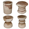 Wooden Stools In Various Designs With Cylindrical Bodies And Layered Base Structures 3d model
