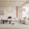Modern Living Room Interior Featuring White Sofa Coffee Table Floor Lamp And Artwork 3d model