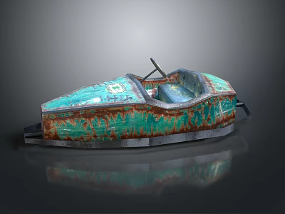 Vintage Teal Rusted Boat Exterior With Weathered Metal And Classic Design 3d model