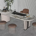 Elegant Modern Tea Table and Chairs with Marble Top Metal Legs Acrylic Leather Seats