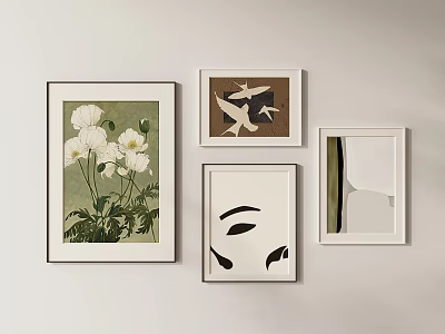 Abstract Painting Wall Decor With Flower Bird Artwork And Geometric Design 3d model