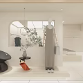 Minimalist Modern Clothing Store Interior With Light Beige Tones Racks Wooden Column And Display Platform