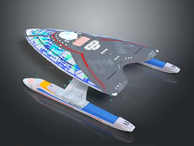 Detailed Futuristic Spaceship Model With Blue Red Accents And Separate Hull Design 3d model