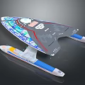 Detailed Futuristic Spaceship Model With Blue Red Accents And Separate Hull Design