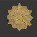 Golden Floral Decorative Architectural Component With Intricate Carved Details And Central Motif