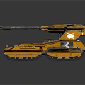 Orange Tracked Armored Weapon Vehicle with Large Cannon and Military Design