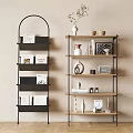 Modern Bookshelf With Wooden Shelves Metal Frame Books Photo Frames And Decorative Vases