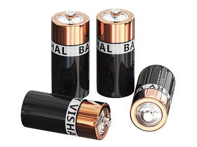 Cylindrical Black Copper Batteries With HAL BAL Labels And Metal Tops 3d model