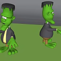 Green Skinned Cartoon Frankenstein Game Movie Character 3D Model With Two Angles