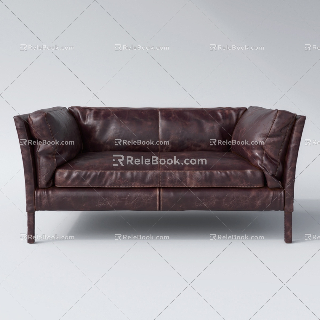 Antique two-seat sofa leather sofa 3d model