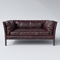 Antique two-seat sofa leather sofa 3d model