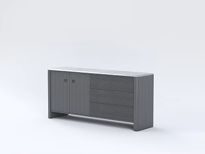 Modern Gray Console Side Cabinet With Wooden Texture Drawers And Storage Doors 3d model