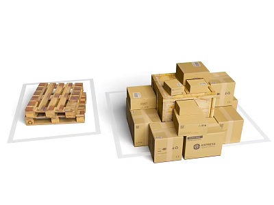 Industrial Equipment Including Heavy Duty Pallets And Stackable Wooden Storage Boxes For Logistics 3d model