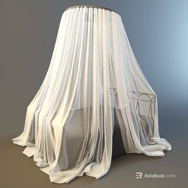 Elegant White Bedroom Ceiling Drapery With Soft Light Fabric And Romantic Design 3d model 