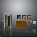 Modern Public Washroom Facilities With Stalls Mirrors And Wooden Cabinets