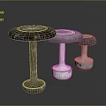 Modern Mushroom Shaped Side Tables With Illuminated Bases And Textured Tops