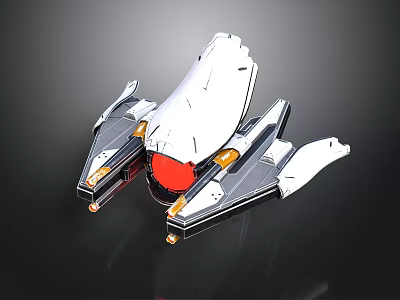 Futuristic Spacecraft With White Silver Body And Red Engine Components For Space Exploration 3d model