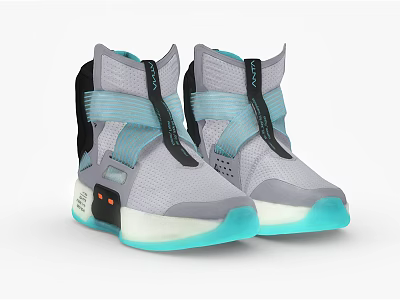 Gray And Light Blue High Top Shoes With Mesh Upper Straps And Light Blue Sole 3d model