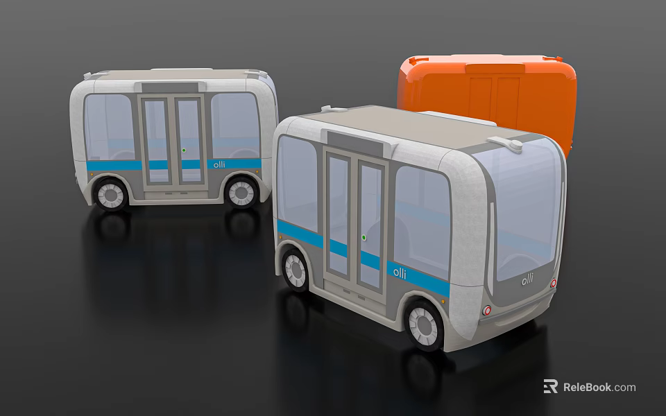 Modern Utility Vehicles in Gray Blue and Orange with Transparent Windows for Urban Commuting 3d model 