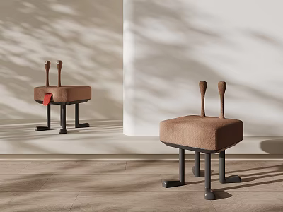 Cute Ear Shaped Children's Chair Featuring Brown Cushion And Black Legs 3d model