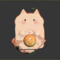 Fried Egg With Green Sprinkles On Cute Pink Cartoon Pig Belly And Colorful Decorative Squares