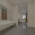 Modern Clean Spacious Public Toilet With Long Wash Counter And Bright Tiled Interior Design