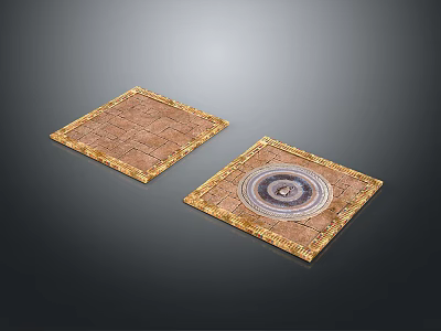 Square Decorative Items With Golden Border Featuring Geometric And Circular Patterns 3d model