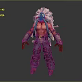 Game Movie Character Red Skinned Warrior with Ornate Feathered Headdress and Armored Gear