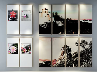 Landscape Paintings Wall Art Decor Featuring Mountain Coastal And Castle Scenes 3d model