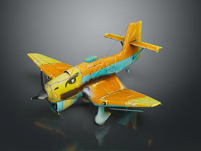Colorful Space Themed Toy Airplane Model With Vibrant Yellow Blue Design And Playful Details 3d model