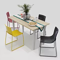 Modern Dining Table Set With Colorful Chairs And Decorative Plants 3d model