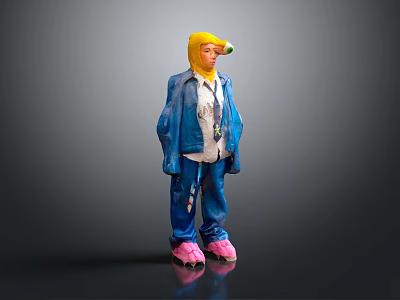 Game Movie Character With Yellow Hood Blue Jacket White Shirt Tie Blue Pants Pink Shoes 3d model