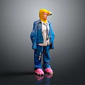 Game Movie Character With Yellow Hood Blue Jacket White Shirt Tie Blue Pants Pink Shoes