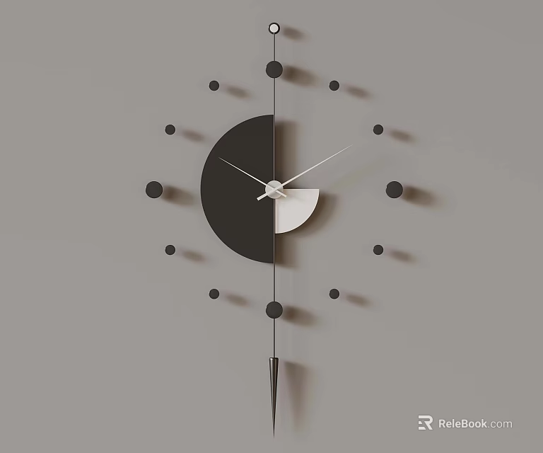 Modern Minimalist Wall Clock With Black White Circular Dots And Pendulum 3d model 