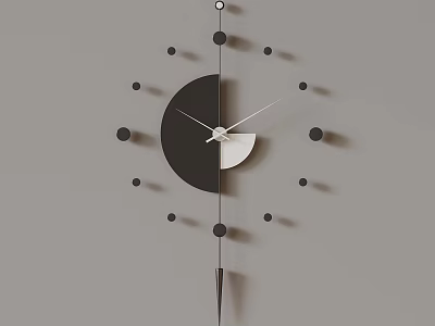 Modern Minimalist Wall Clock With Black White Circular Dots And Pendulum 3d model