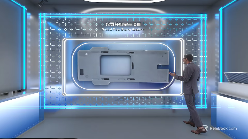 Interactive Activity Exhibition Wall With Man Operating Device Model On Digital 3d model