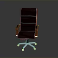 Black Leather Executive Office Chair With High Backrest Brown Armrests Stitching Details And Metal Wheels