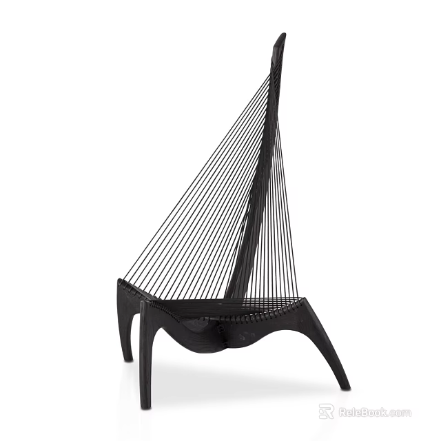 Stylish Modern Leisure Chair Featuring Black Woven Straps And Curved Wooden Legs 3d model 