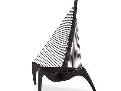 Stylish Modern Leisure Chair Featuring Black Woven Straps And Curved Wooden Legs 3d model