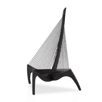Stylish Modern Leisure Chair Featuring Black Woven Straps And Curved Wooden Legs 3d model