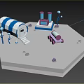 3D Alien Surface Space Base With Cylindrical Module Blue Glowing Platform And Rover 3d model